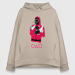 Толстовка оверсайз женская Игра в кальмара - милый котик, цвет: миндальный