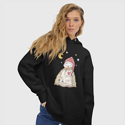 Толстовка оверсайз женская Снеговик в свитере, цвет: черный — фото 2