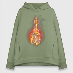 Толстовка оверсайз женская Burning guitar, цвет: авокадо