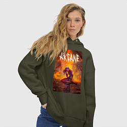 Толстовка оверсайз женская Джинкс объятая пламенем Аркейн Лига легенд, цвет: хаки — фото 2
