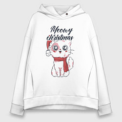 Толстовка оверсайз женская Christmas Cat, цвет: белый