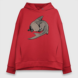 Толстовка оверсайз женская Спящая акула, цвет: красный