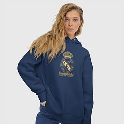 Толстовка оверсайз женская Real Madrid gold logo, цвет: тёмно-синий — фото 2
