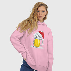 Толстовка оверсайз женская Новогодняя кружка пивасика, цвет: светло-розовый — фото 2