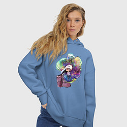 Толстовка оверсайз женская Девушка с цветными волосами в тёплой зимней куртке, цвет: мягкое небо — фото 2