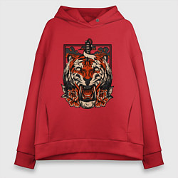 Толстовка оверсайз женская Японский дерзкий тигр, цвет: красный