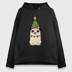 Толстовка оверсайз женская Пёса-ёлка, цвет: черный