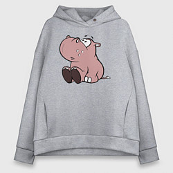 Толстовка оверсайз женская Бегемотик детский коричневый, цвет: меланж