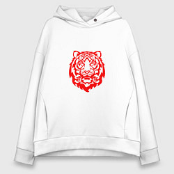 Толстовка оверсайз женская Символ года тигренок красный, цвет: белый