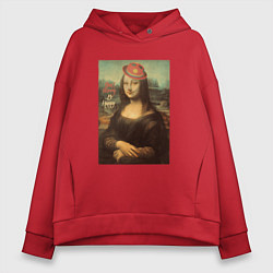 Толстовка оверсайз женская Dont Worry Be Happy Мона Лиза, цвет: красный