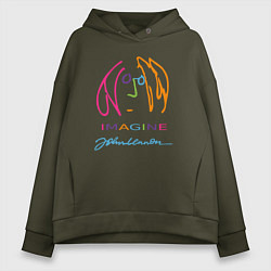 Толстовка оверсайз женская Джон Леннон Автопортрет Автограф, цвет: хаки