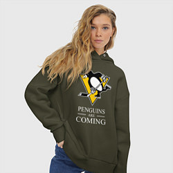 Толстовка оверсайз женская Penguins are coming, Pittsburgh Penguins, Питтсбур, цвет: хаки — фото 2