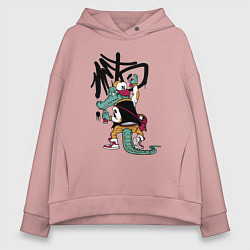 Толстовка оверсайз женская Крокодил рисует граффити, цвет: пыльно-розовый