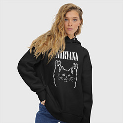 Толстовка оверсайз женская Nirvana Rock Cat, НИРВАНА, цвет: черный — фото 2