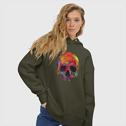 Толстовка оверсайз женская Cool color skull, цвет: хаки — фото 2