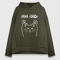 Толстовка оверсайз женская Papa Roach Рок кот, цвет: хаки