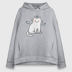 Толстовка оверсайз женская КОТИК АНГЕЛ CAT ANGEL, цвет: меланж
