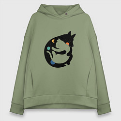 Толстовка оверсайз женская Обнимашки волк и кошка, цвет: авокадо