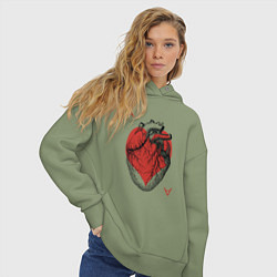 Толстовка оверсайз женская Черви огромное сердце, цвет: авокадо — фото 2