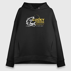 Толстовка оверсайз женская Счастливая рыбацкая футболка не стирать, цвет: черный
