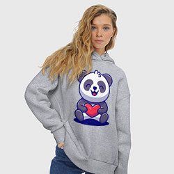 Толстовка оверсайз женская Панда с сердцем!, цвет: меланж — фото 2