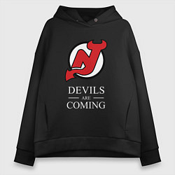 Толстовка оверсайз женская New Jersey Devils are coming Нью Джерси Девилз, цвет: черный