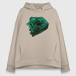 Толстовка оверсайз женская Хамелеон в стиле Low Poly, цвет: миндальный