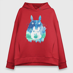 Толстовка оверсайз женская Семья кроликов Акварель, цвет: красный
