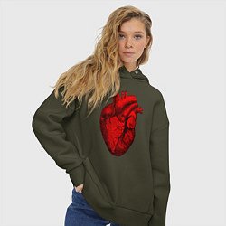 Толстовка оверсайз женская Сердце анатомическое, цвет: хаки — фото 2