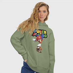 Толстовка оверсайз женская Mario and Goomba Super Mario, цвет: авокадо — фото 2