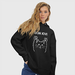 Толстовка оверсайз женская Bon Jovi Рок кот, цвет: черный — фото 2