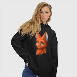 Толстовка оверсайз женская Милая лисичка Cute fox, цвет: черный — фото 2