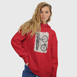Толстовка оверсайз женская Котик велосипедист, цвет: красный — фото 2