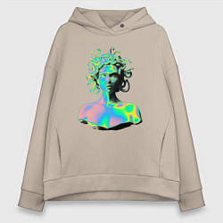 Толстовка оверсайз женская Gorgon Medusa Vaporwave Neon, цвет: миндальный