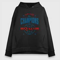 Толстовка оверсайз женская QUEEN WE ARE THE CHAMPIONS, цвет: черный