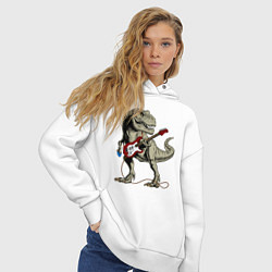 Толстовка оверсайз женская Динозавр рокер, цвет: белый — фото 2