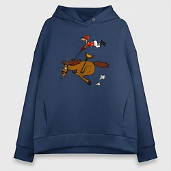 Толстовка оверсайз женская Скачки лошади с жокеем, цвет: тёмно-синий
