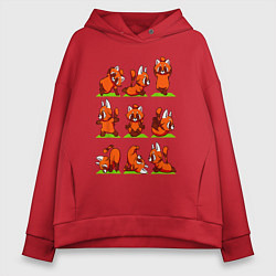 Толстовка оверсайз женская Йога красной панды, цвет: красный