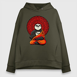 Толстовка оверсайз женская Медитация панды Дзен, цвет: хаки