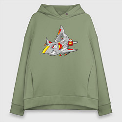 Толстовка оверсайз женская Акула кибер - самолет, цвет: авокадо