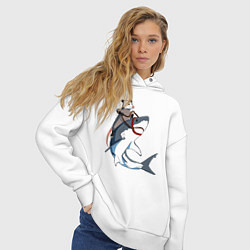 Толстовка оверсайз женская Опоссум верхом на акуле, цвет: белый — фото 2