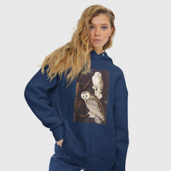 Толстовка оверсайз женская Snowy Owl Сова, цвет: тёмно-синий — фото 2