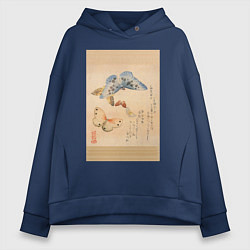 Толстовка оверсайз женская Японская гравюра Бабочки, цвет: тёмно-синий