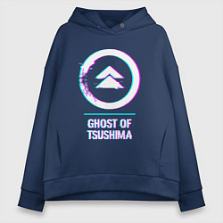 Толстовка оверсайз женская Ghost of Tsushima в стиле Glitch Баги Графики, цвет: тёмно-синий