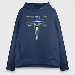 Женское худи оверсайз Tesla Logo Тесла Логотип Карбон