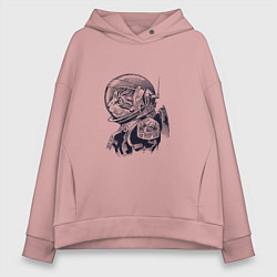 Толстовка оверсайз женская Котик - Космонавт, цвет: пыльно-розовый