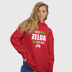 Толстовка оверсайз женская I Paused Zelda To Be Here с зелеными стрелками, цвет: красный — фото 2