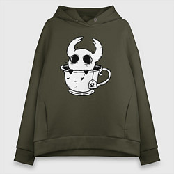 Толстовка оверсайз женская Hollow Knight рыцарь в чашке, цвет: хаки