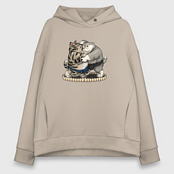 Толстовка оверсайз женская КОТИКИ СУМОИСТЫ, цвет: миндальный