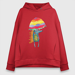 Толстовка оверсайз женская Ежик под зонтиком, цвет: красный